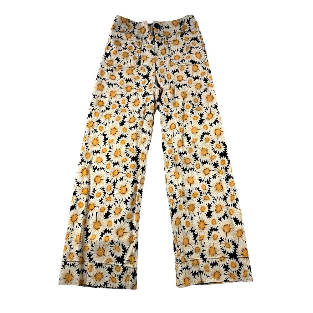 Anthropologie Maeve The Colette 25 Daisy Print Wide Leg Cropped Pants Yellow